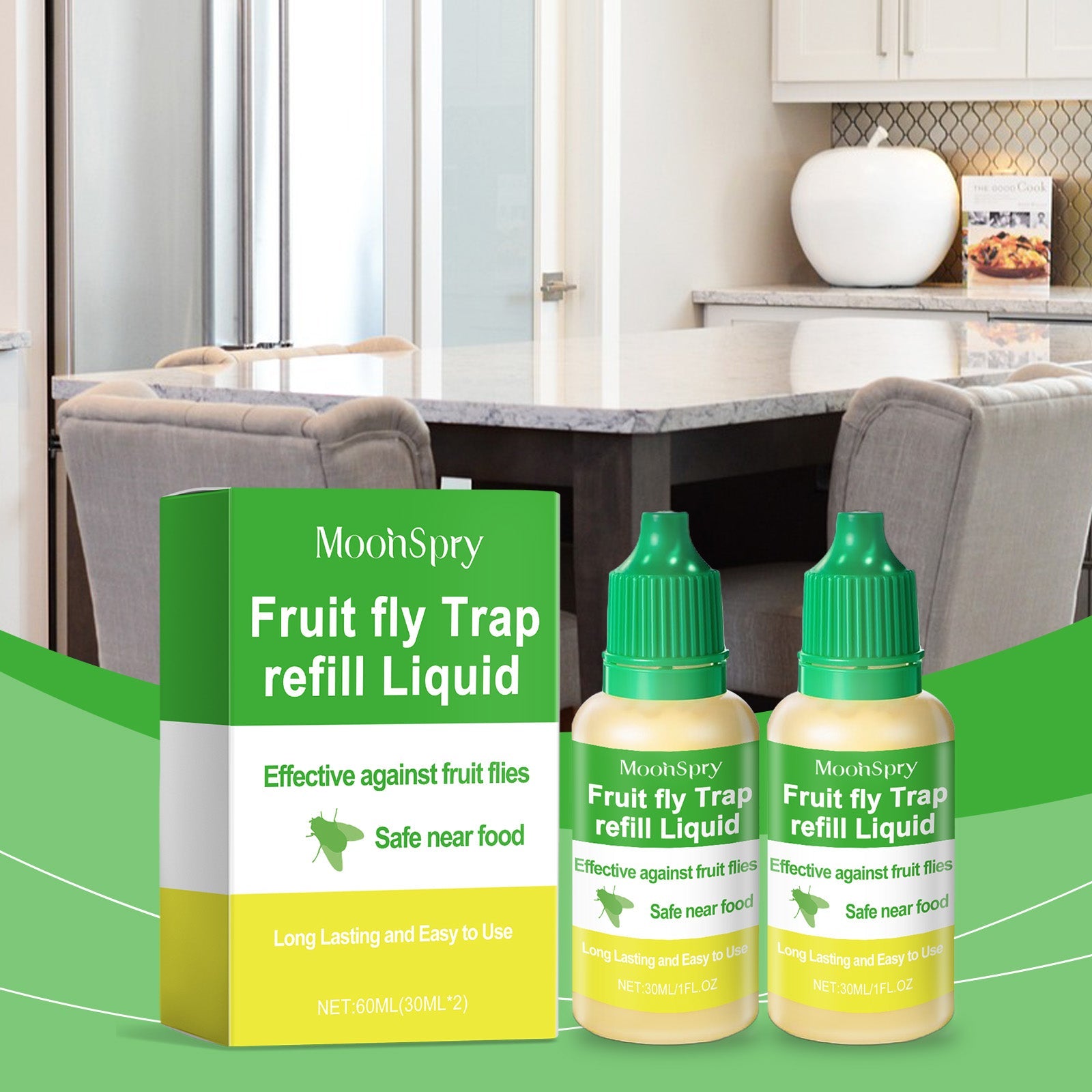 MoonSpry Fruit Fly Trap Supplement Domestic Kitchen Living Room Hygiene Fruit Fly Cockroach Trap Bug Repellent Solution
