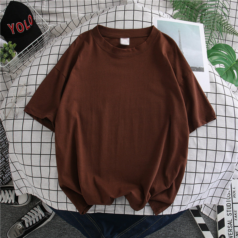 Hong Kong Style Solid Color Short-sleeved T-shirt Men