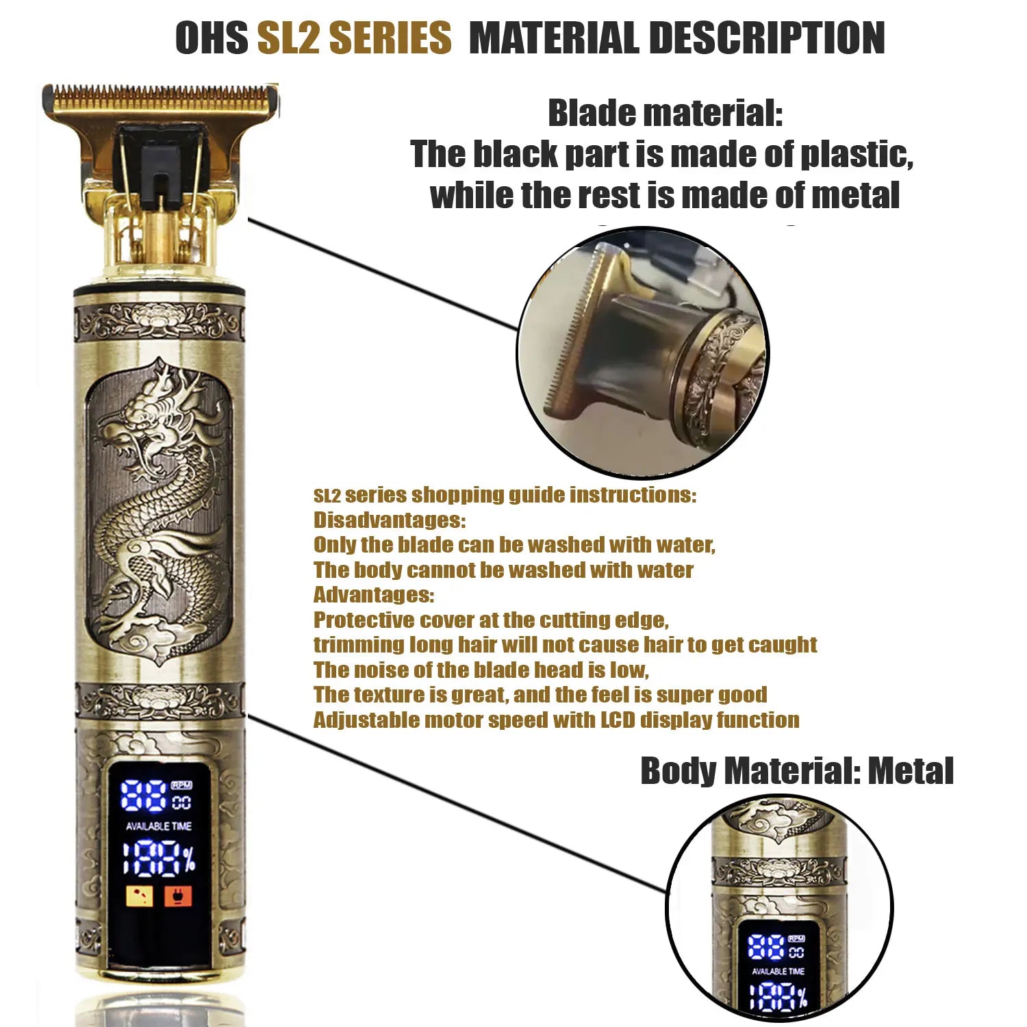 Vintage USB Fast Charging Cordless Hair Clipper Trimmer Portable Electric Shaver Professional Barber Hair Cutting Machine