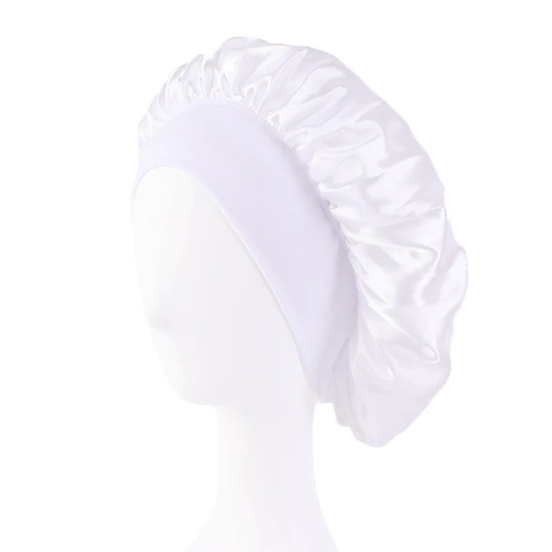 Damen Satin Einfarbig Hauben Breiter Krempe Nacht Schlaf Duschhaube Unisex Kopftuch Elastisches Band Mütze Haarpflegehaube