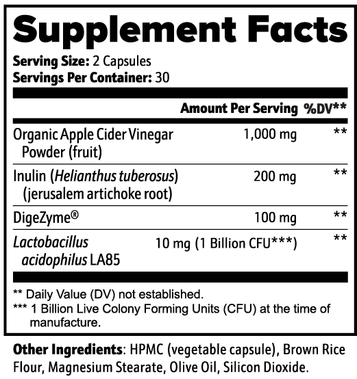 Gut Health 60 Capsules (Organic Apple Cider Vinegar, Inulin)