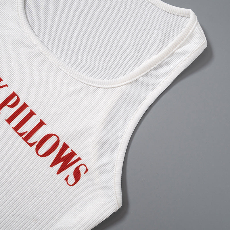 New Letter Printing Skinny Short Tank Top Sleeveless T-shirt Women