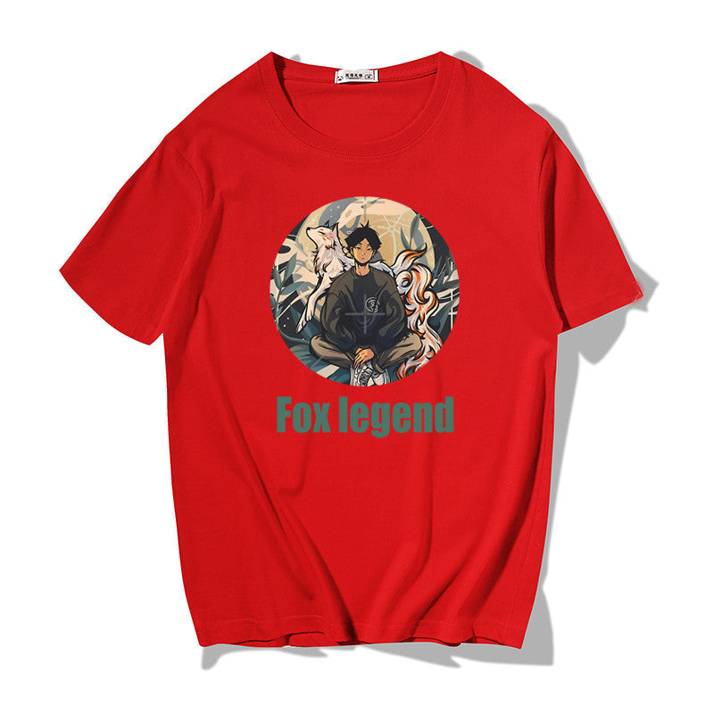 Short Sleeve T-shirt Men"s Fashion Brand Pure Cotton Harbor Style Versatile Summer New Loose Print Crew Neck Japanese