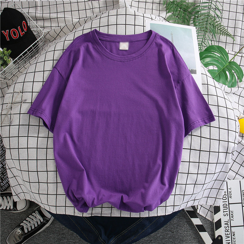 Hong Kong Style Solid Color Short-sleeved T-shirt Men