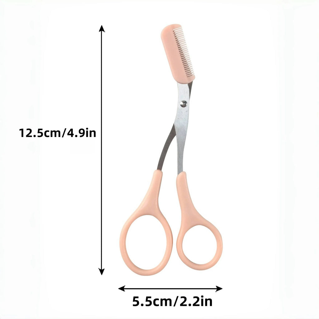Rosa Augenbrauenschere mit integriertem Kamm – Edelstahl, präzises Pflegewerkzeug, für perfekte Augenbrauen