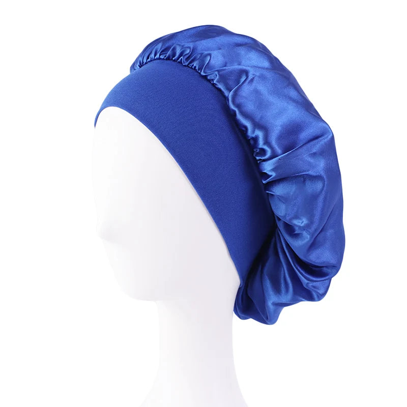 Damen Satin Einfarbig Hauben Breiter Krempe Nacht Schlaf Duschhaube Unisex Kopftuch Elastisches Band Mütze Haarpflegehaube
