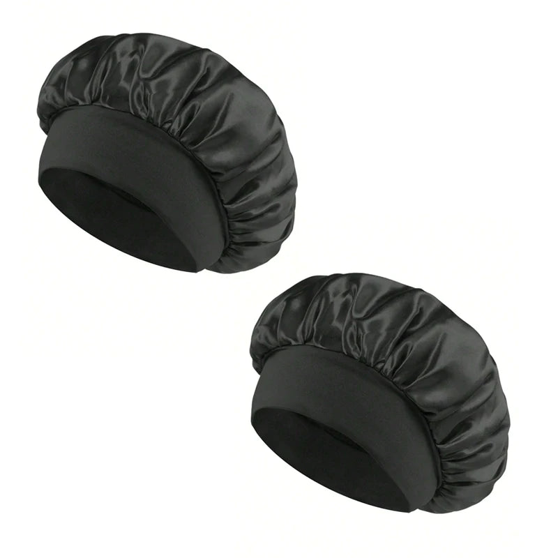 New Women's Satin Solid Wide-brimmed Sleeping Hat Unisex Head Wrap Elastic Band Cap Hair Care Bonnet Night Hat bonnet de nuit