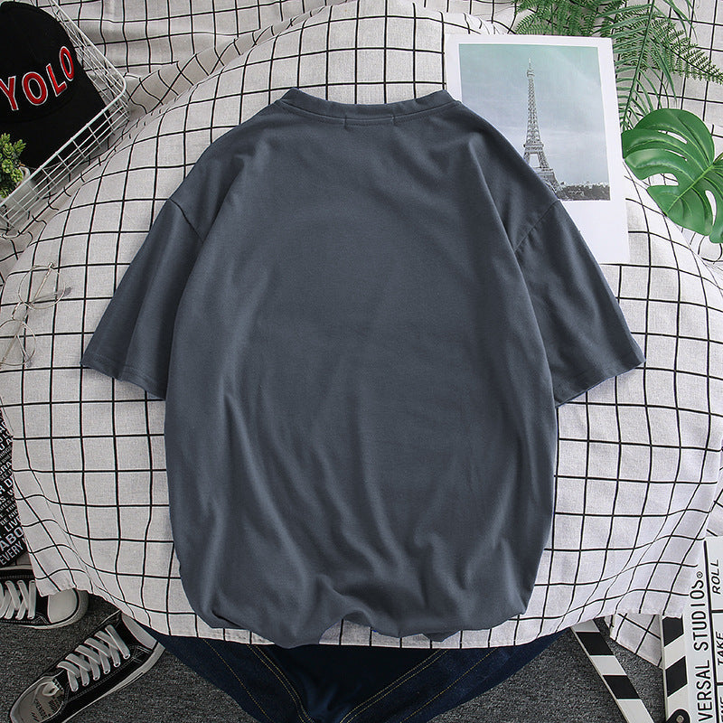 Hong Kong Style Solid Color Short-sleeved T-shirt Men