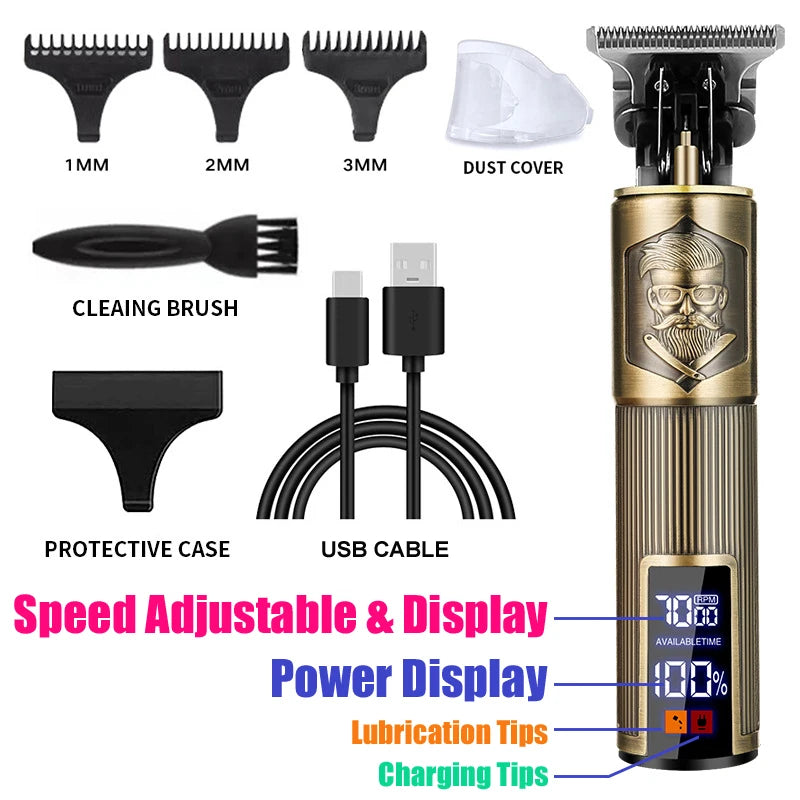 Vintage USB Fast Charging Cordless Hair Clipper Trimmer Portable Electric Shaver Professional Barber Hair Cutting Machine