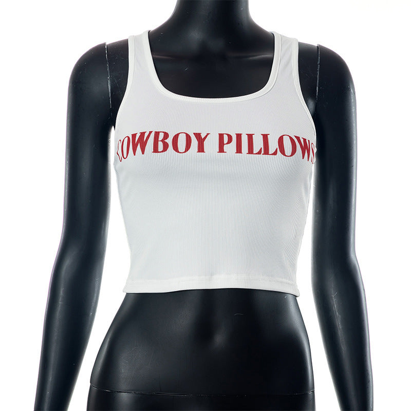 New Letter Printing Skinny Short Tank Top Sleeveless T-shirt Women