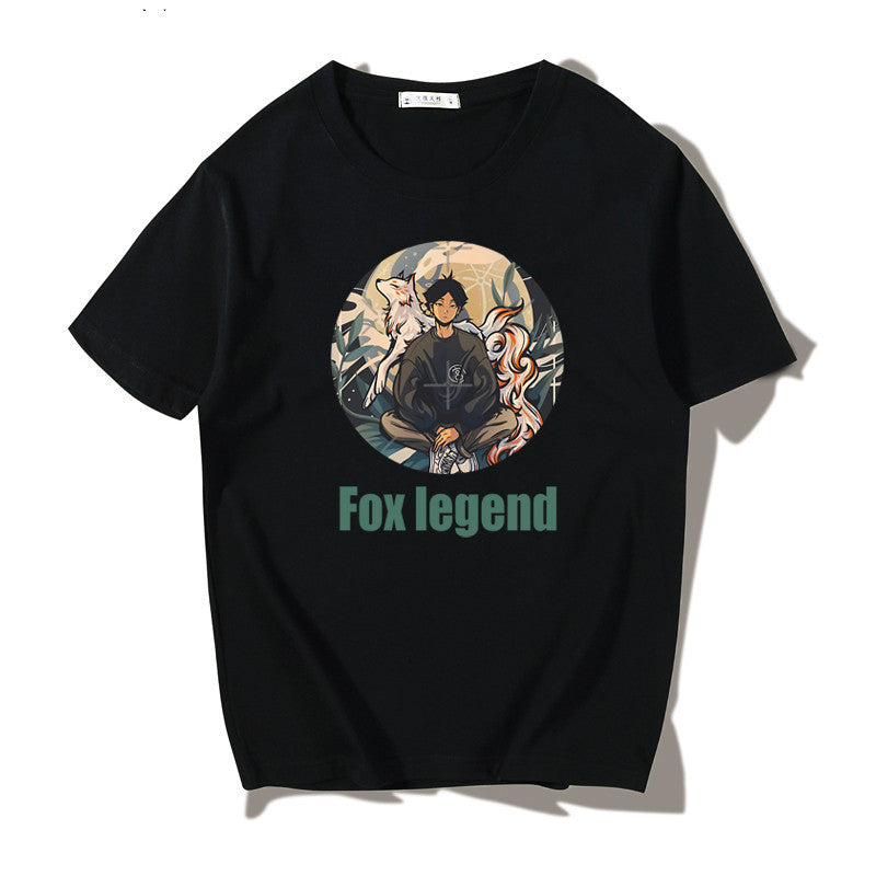 Short Sleeve T-shirt Men"s Fashion Brand Pure Cotton Harbor Style Versatile Summer New Loose Print Crew Neck Japanese