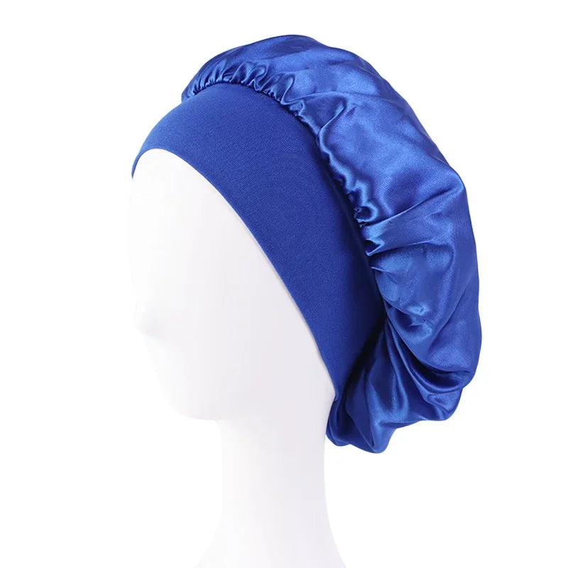 Damen Satin Einfarbig Hauben Breiter Krempe Nacht Schlaf Duschhaube Unisex Kopftuch Elastisches Band Mütze Haarpflegehaube