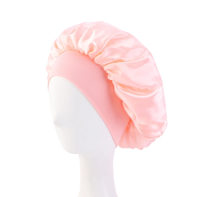 New Women's Satin Solid Wide-brimmed Sleeping Hat Unisex Head Wrap Elastic Band Cap Hair Care Bonnet Night Hat bonnet de nuit