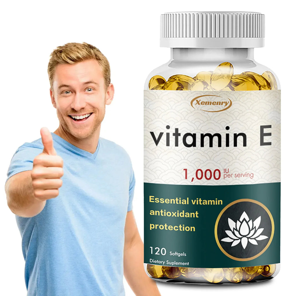 Vitamin E Supplement 1000IU - Antioxidant, Cellular Respiration, Skin Health - 120 Capsules