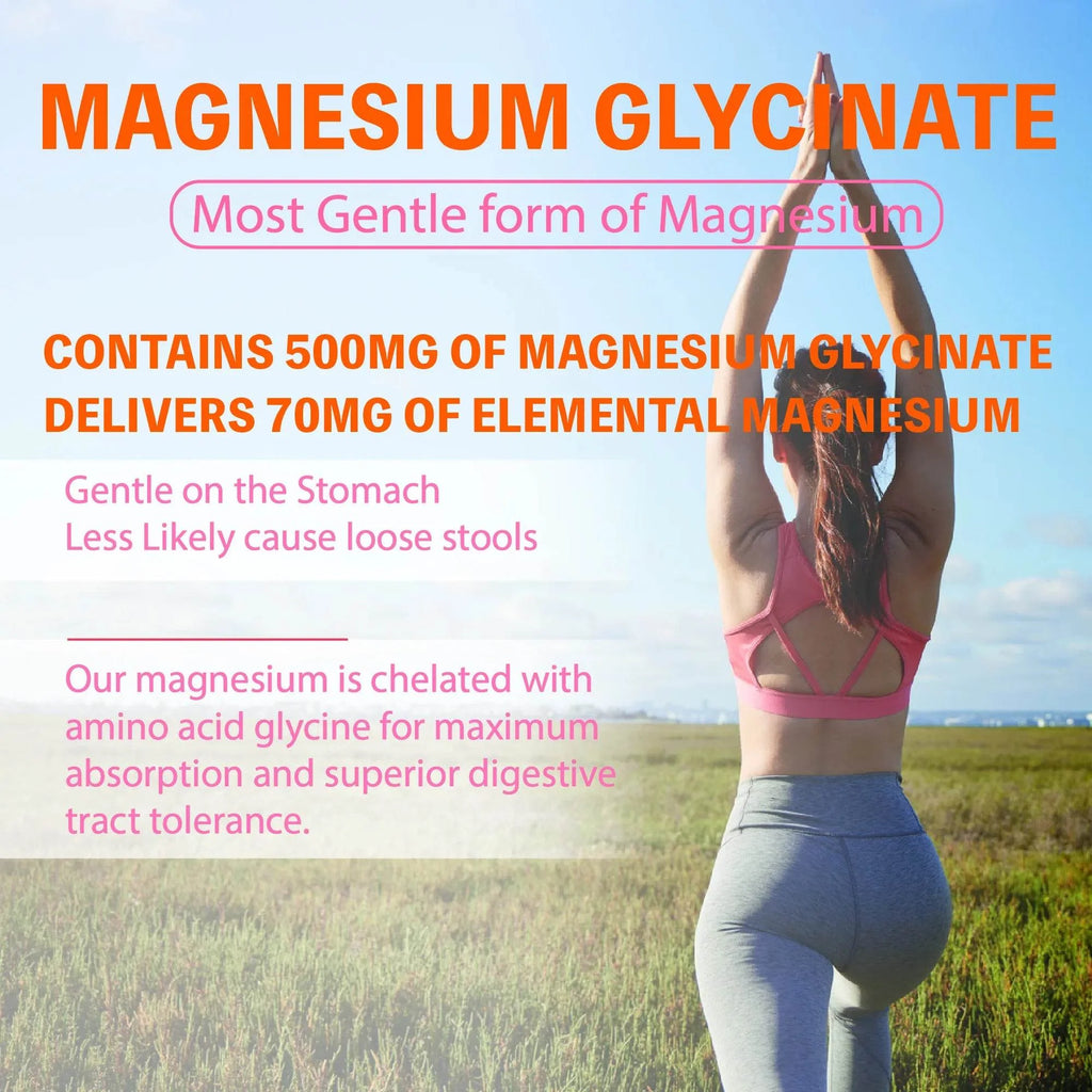 Magnesium Glycinate 500mg, 100% Chelate for High Absorption Magnesium Supplement for Sleep, Muscle, Heart, Never and Bone Suppor