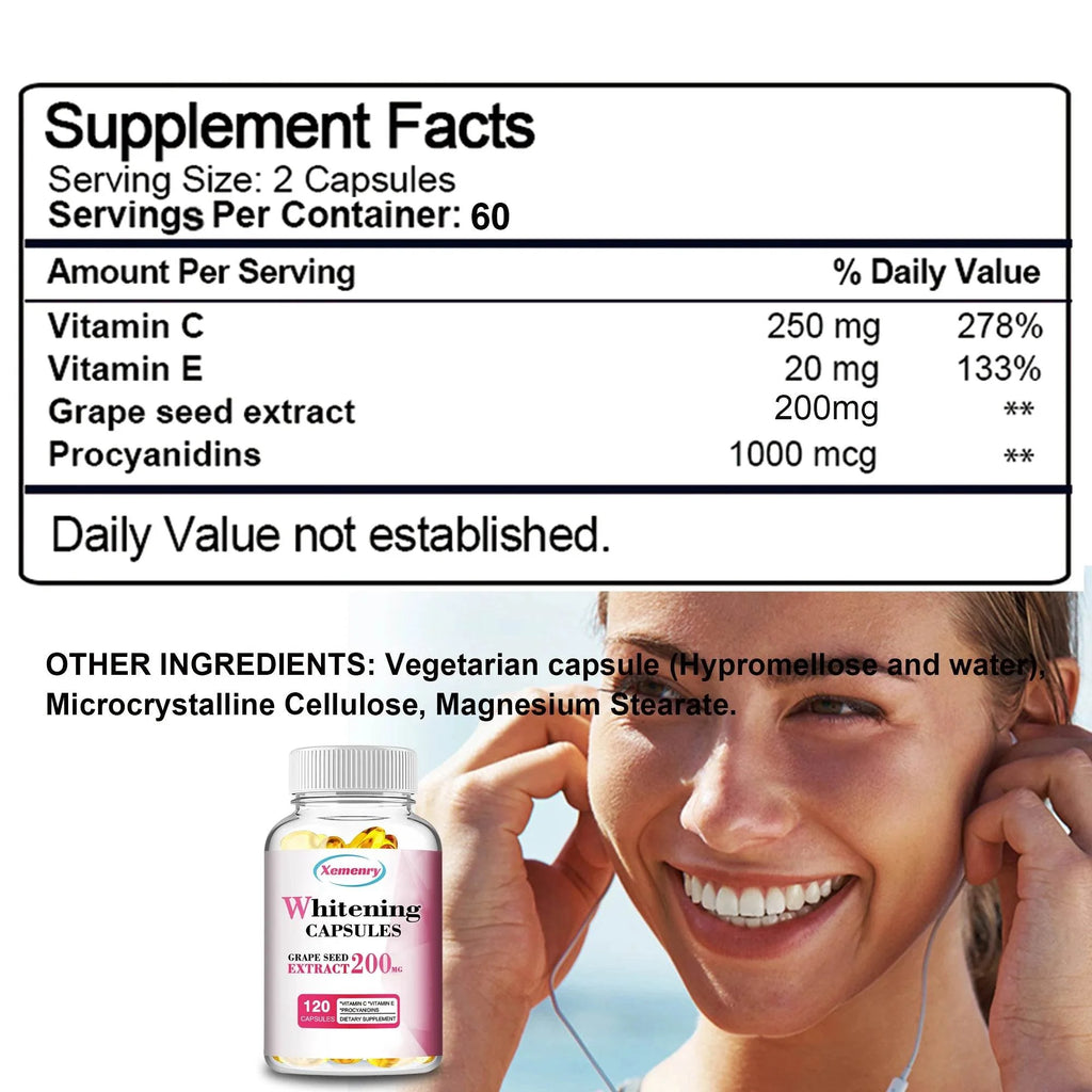 Whitening Capsules - Anti-aging, Anti-oxidation, Wrinkle Reduction, Skin Whitening - 120 Capsules