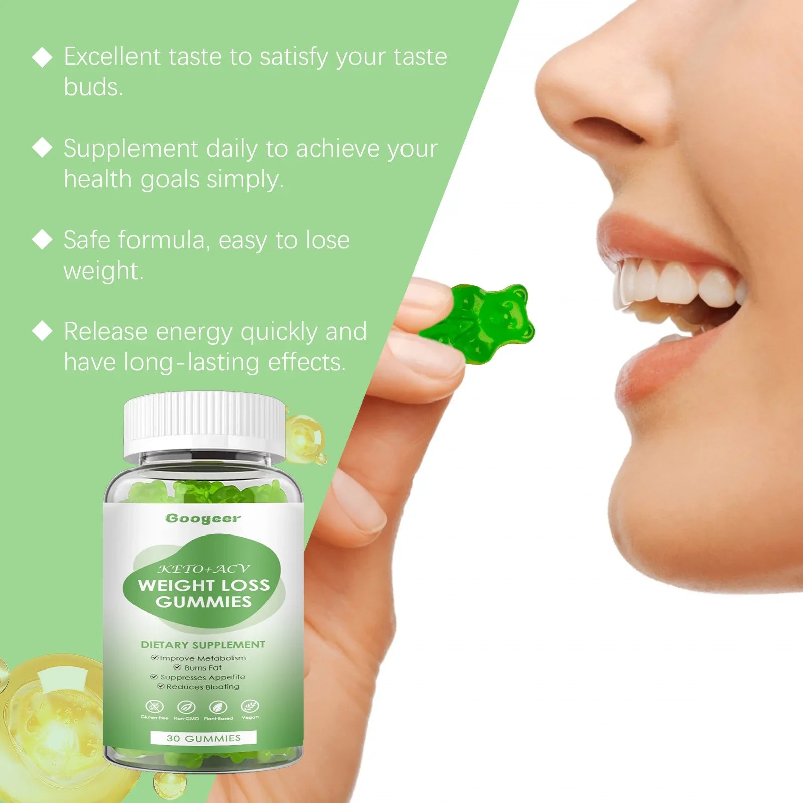 Googeer 30pcs Slimming Body Gummies Fat Burner Energy Support Dietary Supplement Fruit Flavor Anti Cellulite Weight Loss Gummies
