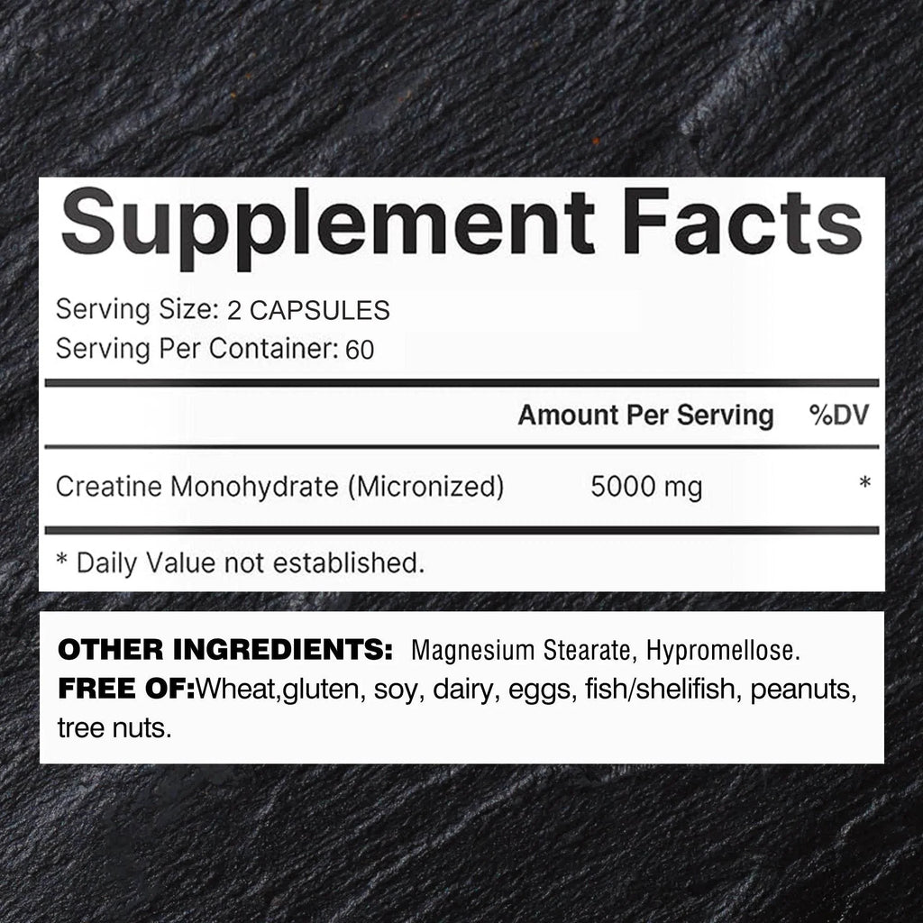 Creatine Monohydrate - Build Muscle, Improve Athletic Performance, Improve Energy Endurance and Promote Recovery - 120 Capsules