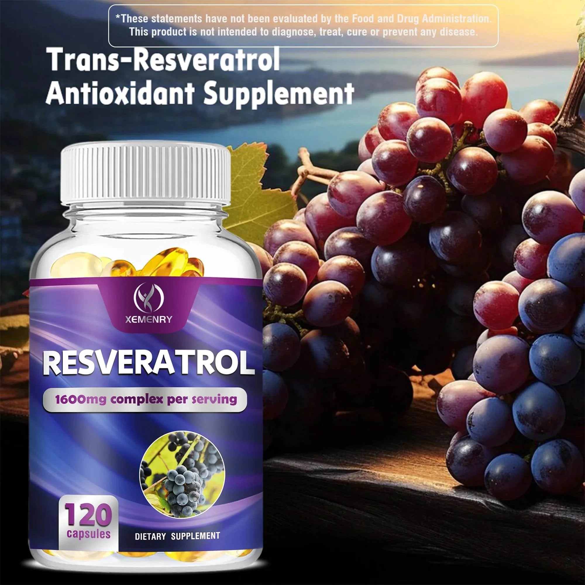 Resveratrol - Heart, Cardiovascular, Skin, Circulatory Health, Promotes Metabolism, Anti-aging, Antioxidant - 120 Capsules