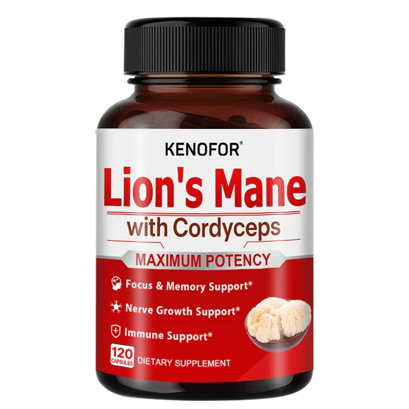 Lion's Mane Cordyceps Extract Cognitive Capsules, enhance memory, improve mental concentration, support immune system balance