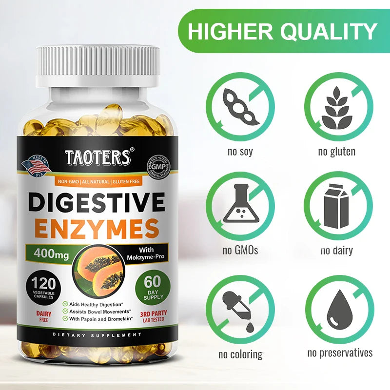 Digestive Enzymes Capsules - Aids in Bowel Movements, Metabolism, Nutrient Digestion and Intestinal Health