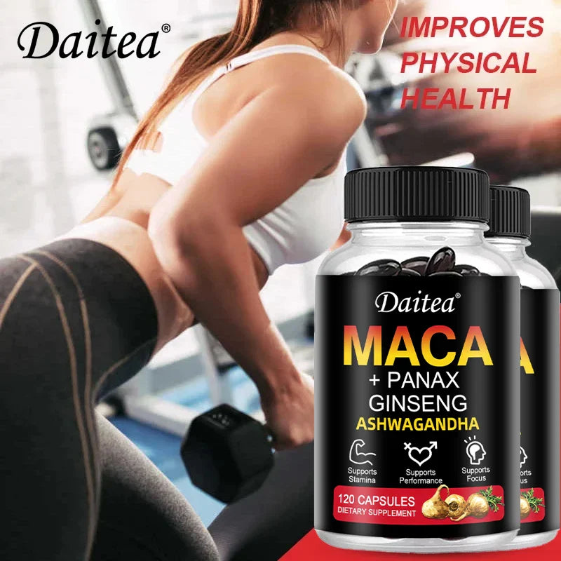 Red Ginseng & Ashwagandha Extract, Supports Energy, Endurance & Performance, Men's Health, Muscle Building - 120 Capsules