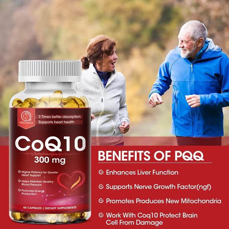 BBEEAAUU Coenzyme Q10 Capsules Heart Health Supplement COQ10 Supports Cardiovascular Health Blood Pressure Health