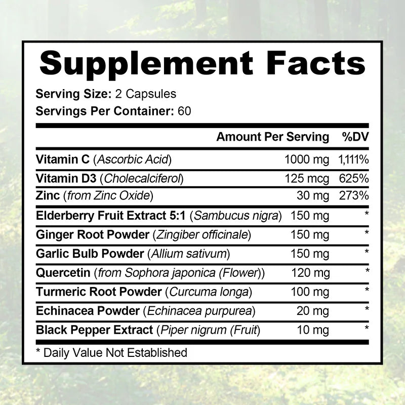 10-in-1 Immune System Defense Supplement - with Vitamins, Elderberry, Helps Balance Immune System Health - Vegetarian Capsules