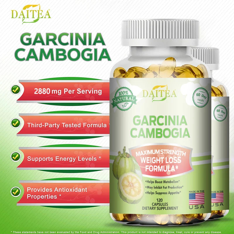 Garcinia Cambogia Extract supports weight management, suppresses appetite, boosts metabolism, increases energy, and burns fat