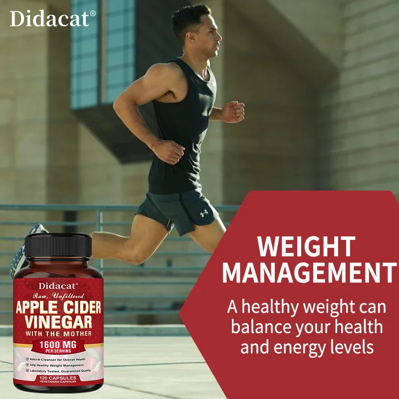 Apple Cider Vinegar Capsules 1600mg - Healthy Weight Management, Digestion, Detoxification, Immunity, Cleansing