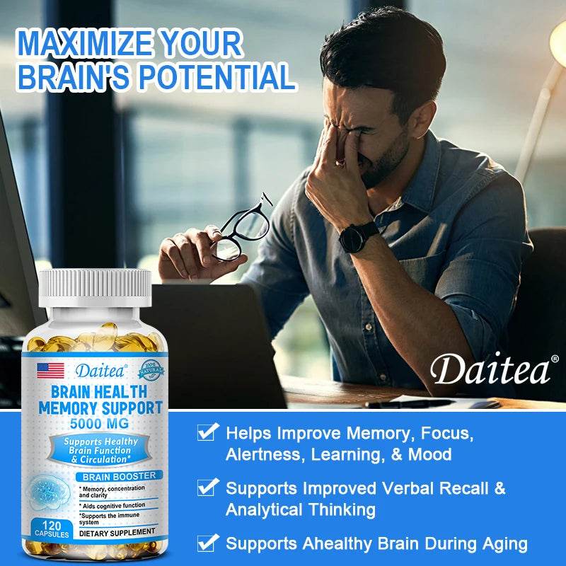 Vitamin B6 Supplement, Brain Health Memory Support 5000 mg, Supports Focus, Brain Function & Circulation, 120 Capsules
