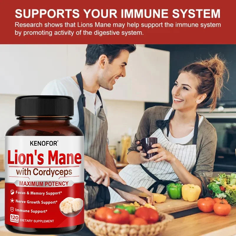Lion's Mane Cordyceps Extract Cognitive Capsules, enhance memory, improve mental concentration, support immune system balance