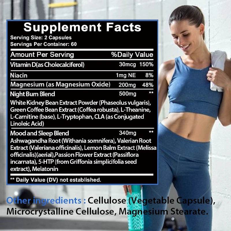 Fat Burner, Powerful Thermogenic Weight Loss, Relaxing Sleep, Metabolism Booster, Nighttime Appetite Suppressant, 120 Capsules