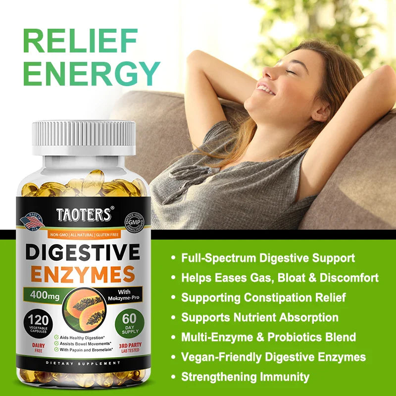 Digestive Enzymes Capsules - Aids in Bowel Movements, Metabolism, Nutrient Digestion and Intestinal Health