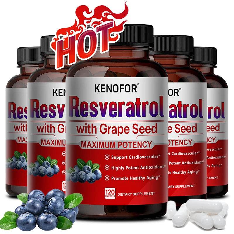 Resveratrol Grape Seed Extract Supplement Supports Skin Health Overall Health And Metabolism Antioxidant 120 Capsules