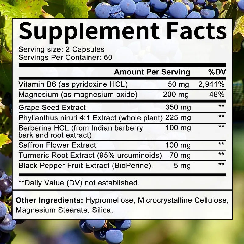 Kidney Health Support Capsules - Supports Blood Circulation and Kidney Health, Grape Seed Extract with Vitamin B6 Magnesium