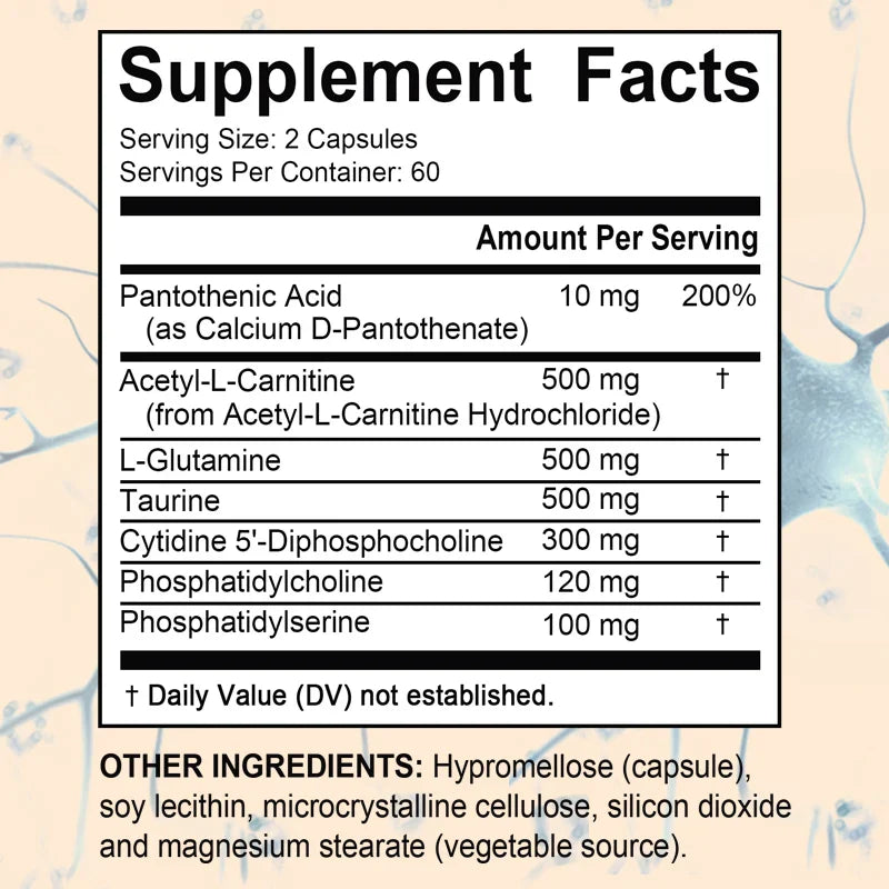 L-Carnitine, 500 mg, L-Glutamine 500 mg, Supports Brain Health, Energy and Focus, Balanced Mood, 120 Capsules
