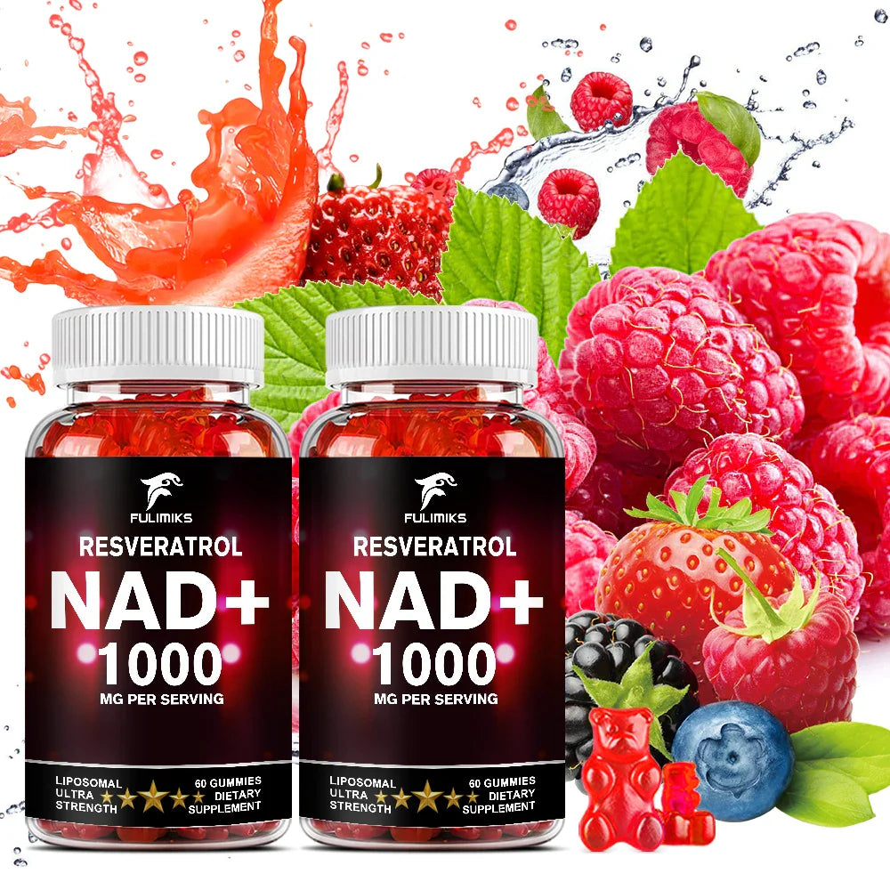 NAD+ Resveratrol Supplement Gummies - High Absorption, Energy Supplement, Daily Energy & Skin Support  - 60 Gummies