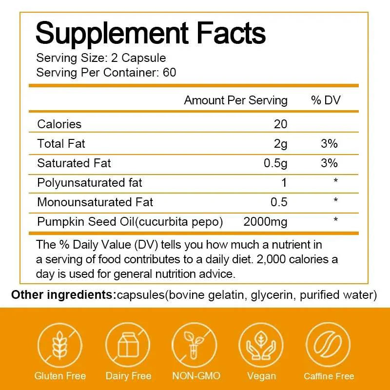 BEWORTHS Pumpkin Seed Oil Capsules for Brain Boost Prostate Urinary Function &Cardiovascular Health Hair Growth Boost Metabolism
