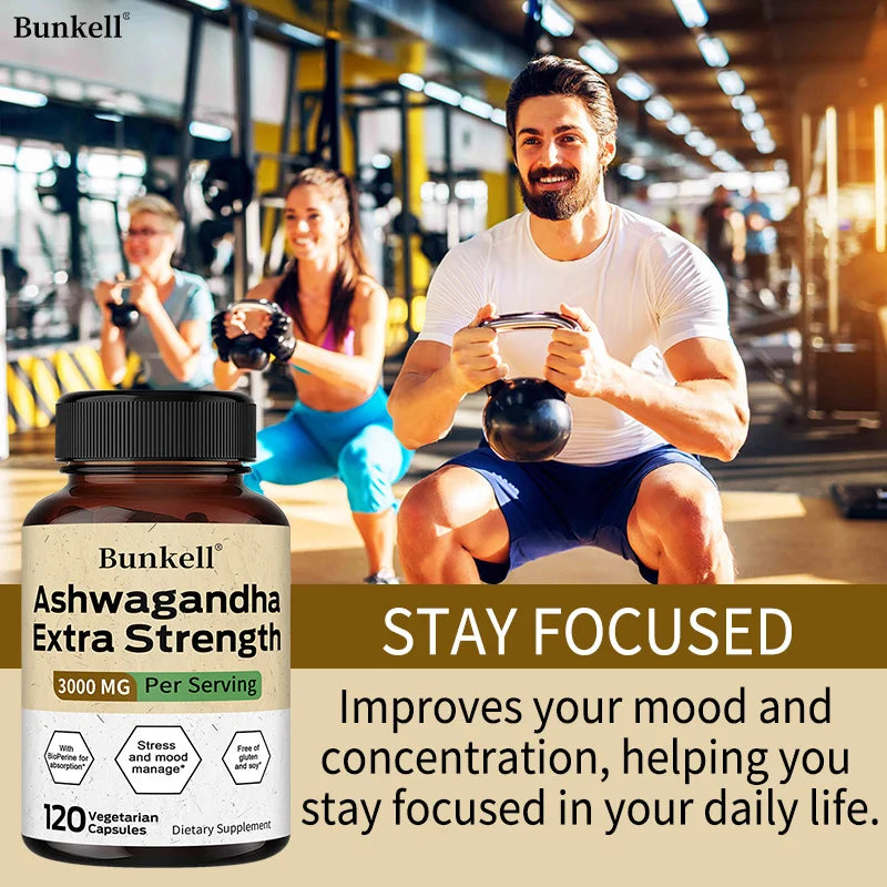 Ashwagandha 3000 mg, Black Pepper Extract, helps balance stress and manage mood, improves sleep quality