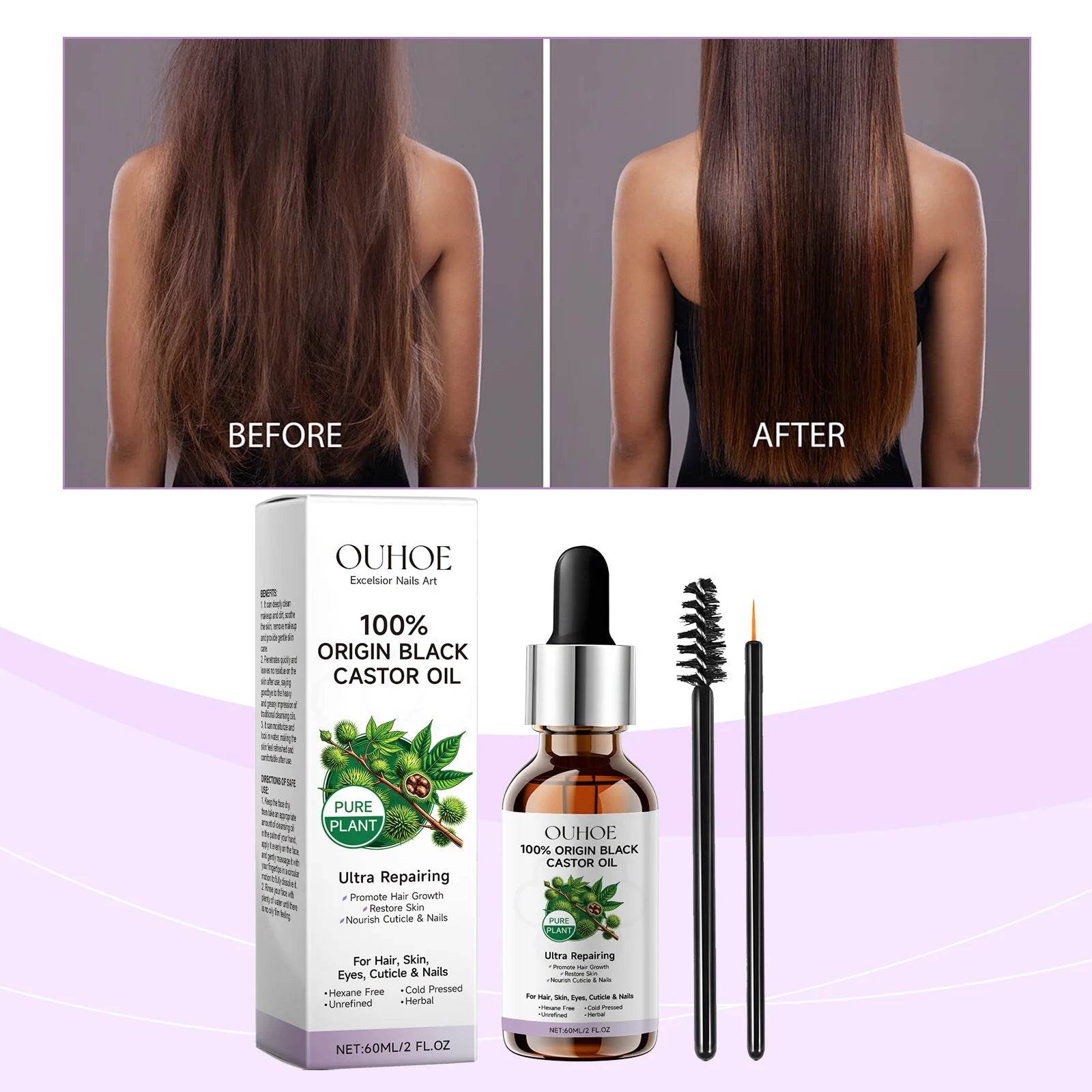 Black Castor Oil Essential Oil Makes Hair Smooth and Shiny. Multi-effect Care Essential Oil Suitable for Body Hair and Eyelashes