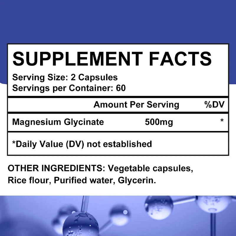 Magnesium Glycinate 500 Mg, Supports Heart, Brain and Bone Health, Antioxidant, Boosts Immunity, Fights Fatigue, Stress
