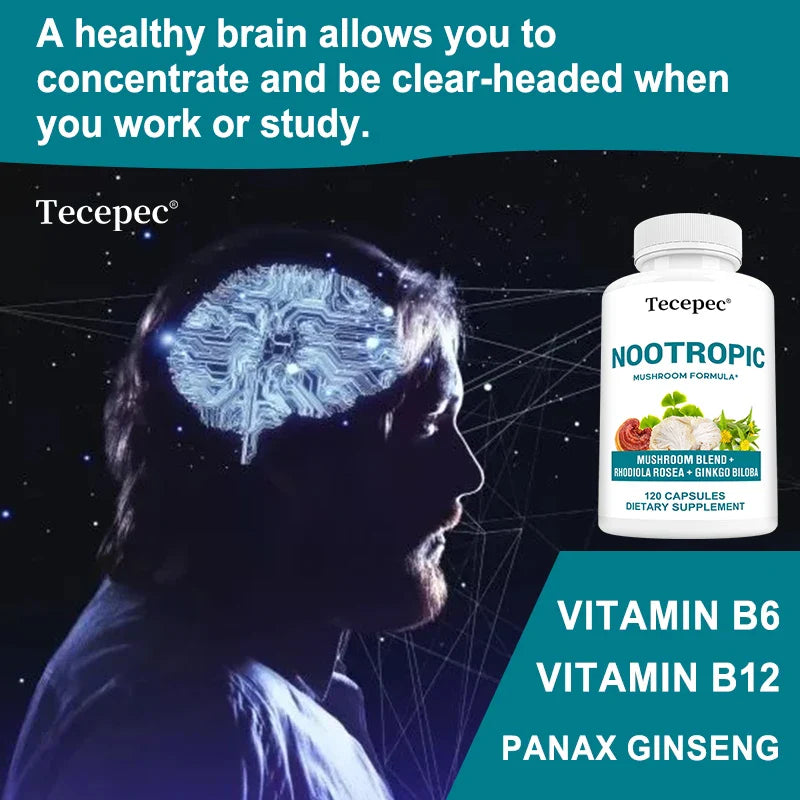 Lion's Mane Extract, Contains B Vitamins, Supports Brain Cognitive Skills, Improves Mood, Balances Blood Sugar, Antioxidants