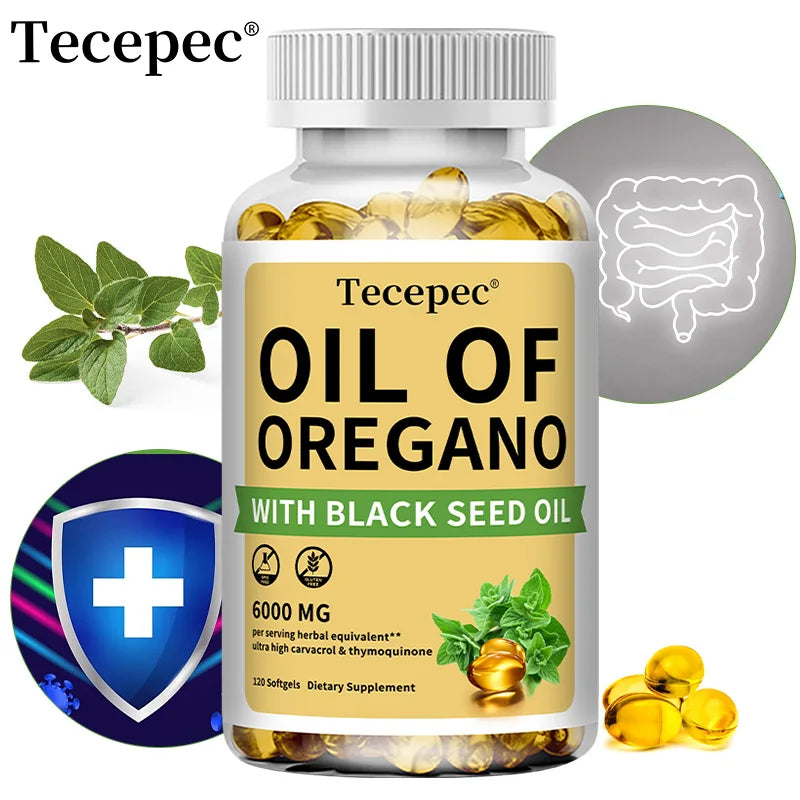 Oregano Oil Supplement with Black Seed Oil - Balanced Digestion and Gut Health