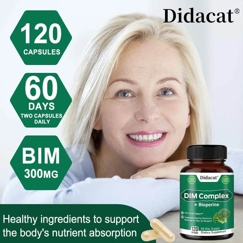 DIM Complex, Black Pepper Extract, Prostate Health Support, Balances Male and Female Hormone Levels, 120 Capsules