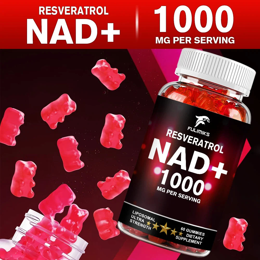 NAD+ Resveratrol Supplement Gummies - High Absorption, Energy Supplement, Daily Energy & Skin Support  - 60 Gummies