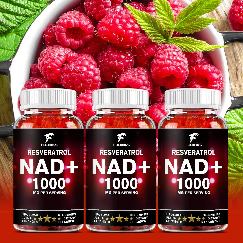 NAD+ Resveratrol Supplement Gummies - High Absorption, Energy Supplement, Daily Energy & Skin Support  - 60 Gummies