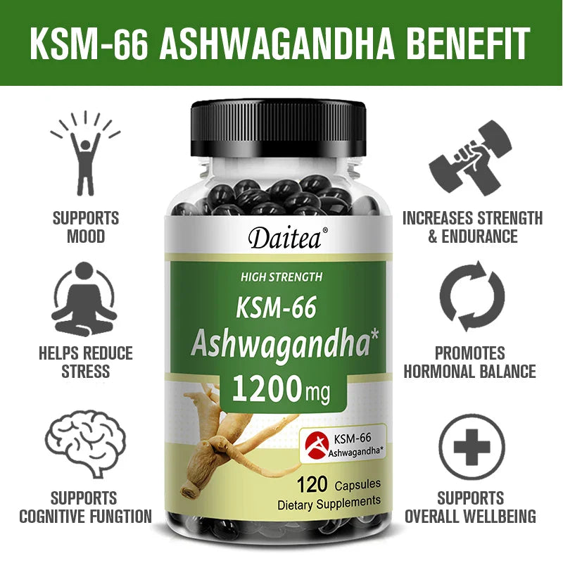 Ashwagandha 1200 mg - Stress Relief Formula, Supports Energy & Focus, 120 Veggie Capsules