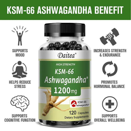 Ashwagandha 1200 mg - Stress Relief Formula, Supports Energy & Focus, 120 Veggie Capsules