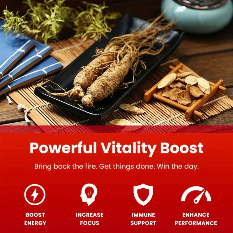 Ginseng and Ashwagandha Extract Supplement - Enhances Energy, Strength, Vitality, and Performance in Men and Women